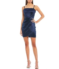Honey and Rosie Square Neck Faux Wrap Satin Dress