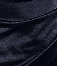 Honey and Rosie Square Neck Faux Wrap Satin Dress