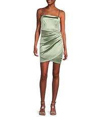 Honey and Rosie Square Neck Faux Wrap Satin Dress