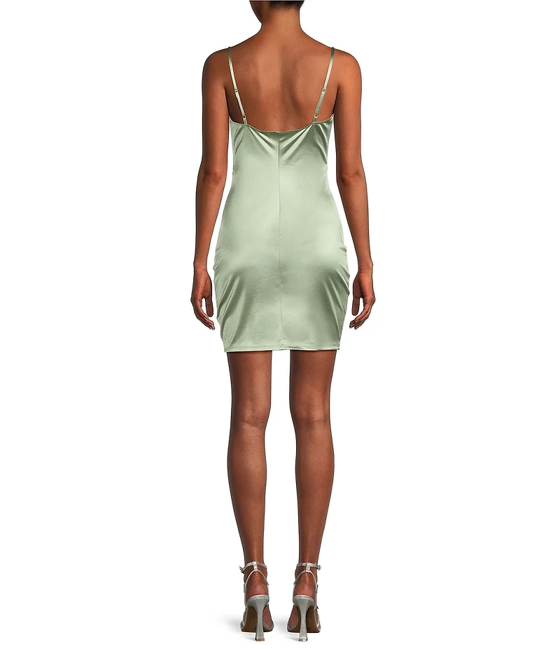 Honey and Rosie Square Neck Faux Wrap Satin Dress