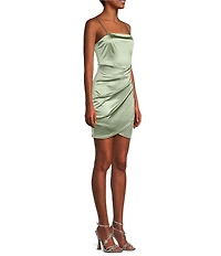 Honey and Rosie Square Neck Faux Wrap Satin Dress