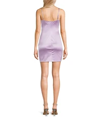 Honey and Rosie Square Neck Faux Wrap Satin Dress