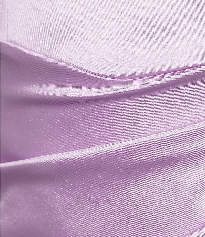 Honey and Rosie Square Neck Faux Wrap Satin Dress
