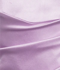 Honey and Rosie Square Neck Faux Wrap Satin Dress