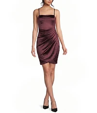 Honey and Rosie Square Neck Faux Wrap Satin Dress