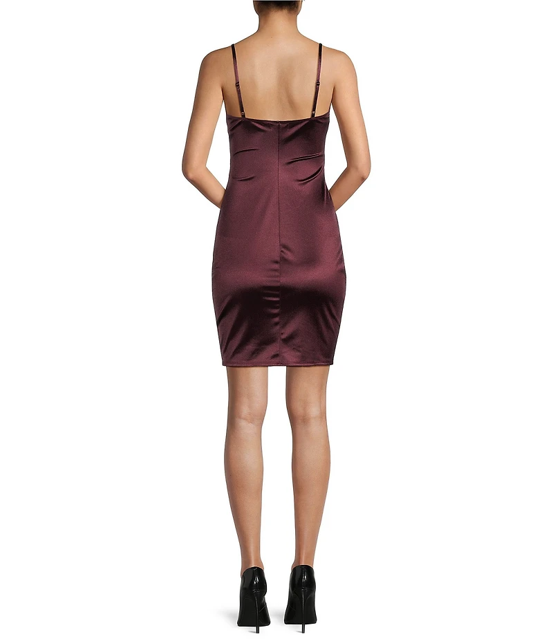 Honey and Rosie Square Neck Faux Wrap Satin Dress