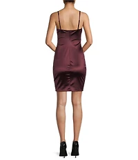 Honey and Rosie Square Neck Faux Wrap Satin Dress