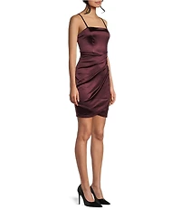 Honey and Rosie Square Neck Faux Wrap Satin Dress