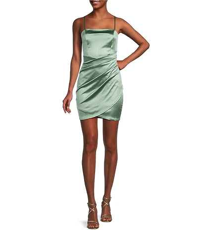 Honey and Rosie Square Neck Faux Wrap Satin Dress