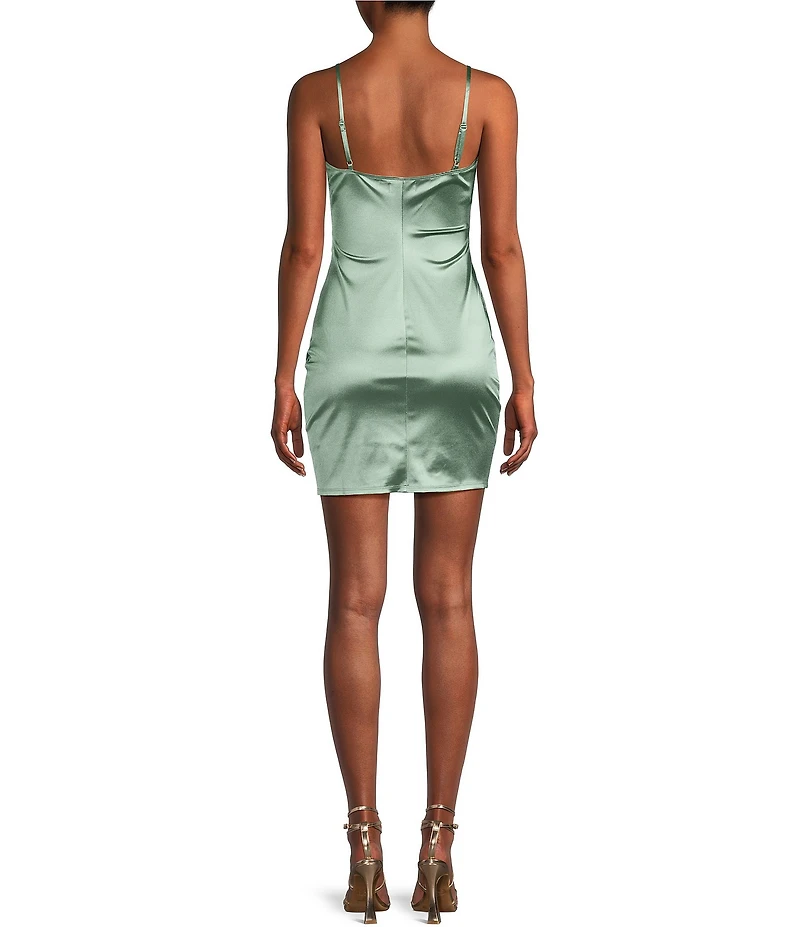 Honey and Rosie Square Neck Faux Wrap Satin Dress