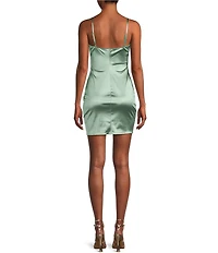 Honey and Rosie Square Neck Faux Wrap Satin Dress