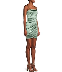 Honey and Rosie Square Neck Faux Wrap Satin Dress