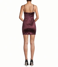 Honey and Rosie Square Neck Faux Wrap Satin Dress