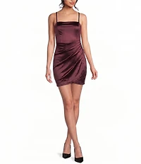 Honey and Rosie Square Neck Faux Wrap Satin Dress