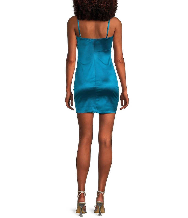 Honey and Rosie Square Neck Faux Wrap Satin Dress