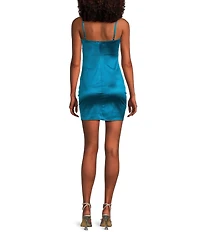 Honey and Rosie Square Neck Faux Wrap Satin Dress