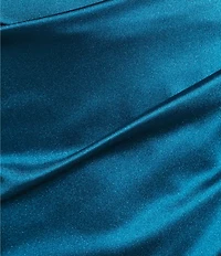 Honey and Rosie Square Neck Faux Wrap Satin Dress