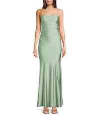 Honey and Rosie Square Neck Godet Inset Lace Up Back Flared Hem Long Dress