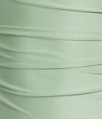 Honey and Rosie Square Neck Godet Inset Lace Up Back Flared Hem Long Dress