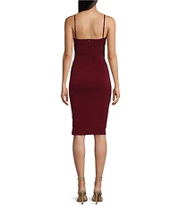 Illusion Mesh Waist Cut-Out Shirred Side Slit Dress