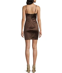 Honey and Rosie Square Neck Shirred Side Faux Wrap Mini Dress