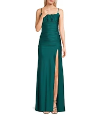 Honey and Rosie Square Neck Shirred Side Slit Dress