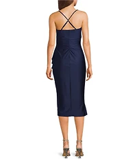 Honey and Rosie Straight Neck Criss Cross Back Asymmetrical Ruffled Midi Dress