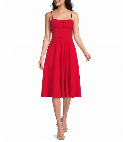 Honey And Rosie Straight Neck Drop Waist Lace Up Back Midi Dress