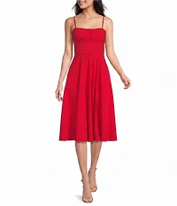 Honey And Rosie Straight Neck Drop Waist Lace Up Back Midi Dress