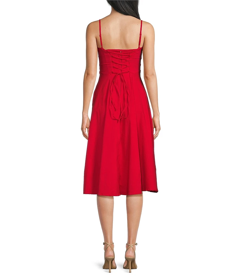Honey And Rosie Straight Neck Drop Waist Lace Up Back Midi Dress