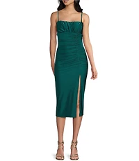 Honey and Rosie Square Neck Ruched Side Midi Dress