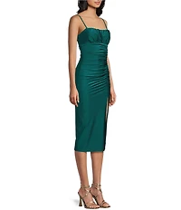 Honey and Rosie Square Neck Ruched Side Midi Dress