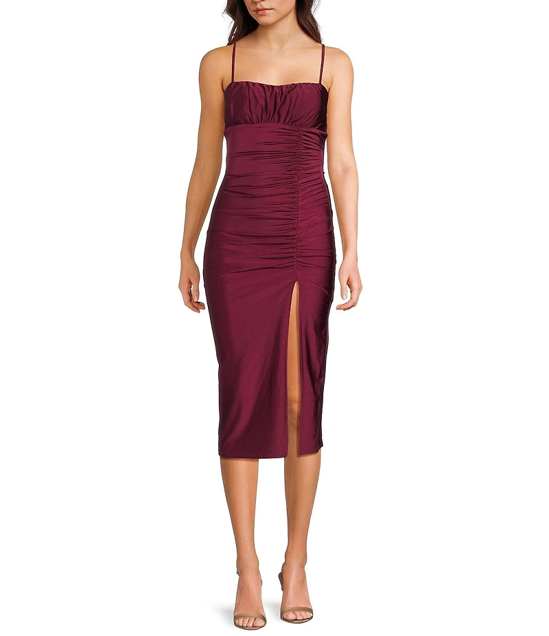 Honey and Rosie Square Neck Ruched Side Midi Dress