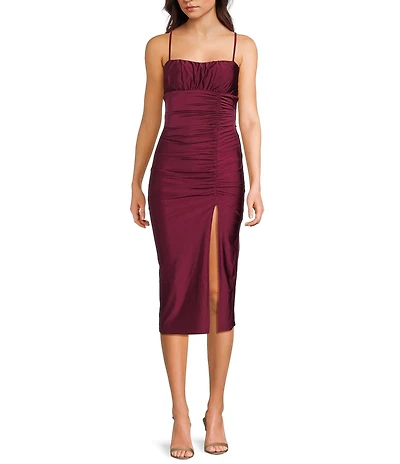 Honey and Rosie Square Neck Ruched Side Midi Dress