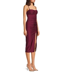 Honey and Rosie Square Neck Ruched Side Midi Dress