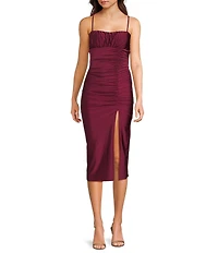 Honey and Rosie Square Neck Ruched Side Midi Dress