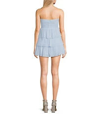 Honey and Rosie Strapless Bandeau Rhinestone Trim Keyhole Front Tiered Dress
