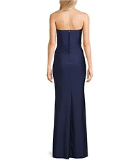 Honey and Rosie Strapless Corset Bodice Front Slit Dress