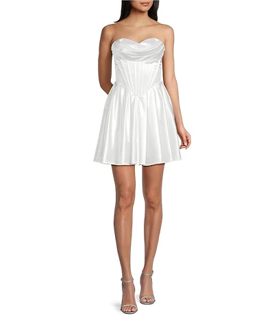 Honey and Rosie Strapless Cowl Neck Corseted Fit-And-Flare Dress