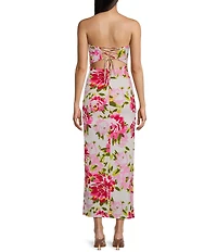Honey and Rosie Strapless Floral Print Shirred Midi Dress