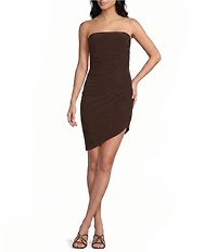 Honey and Rosie Strapless Rouched Side Asymmetrical Hem Dress