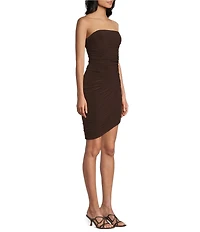 Honey and Rosie Strapless Rouched Side Asymmetrical Hem Dress