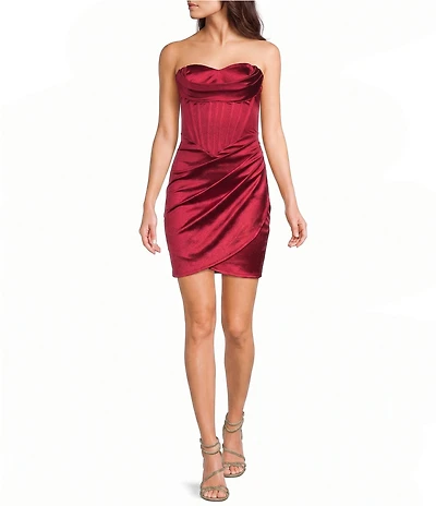Honey and Rosie Strapless Sweetheart Drape Neck Corseted Dress