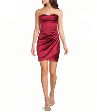 Honey and Rosie Strapless Sweetheart Drape Neck Corseted Dress