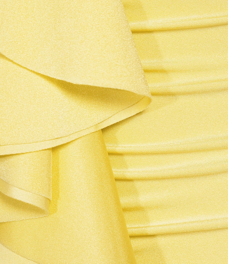 Honey and Rosie Strapless Sweetheart Neck Keyhole Center Ruffle Shirred Front Slit Gown