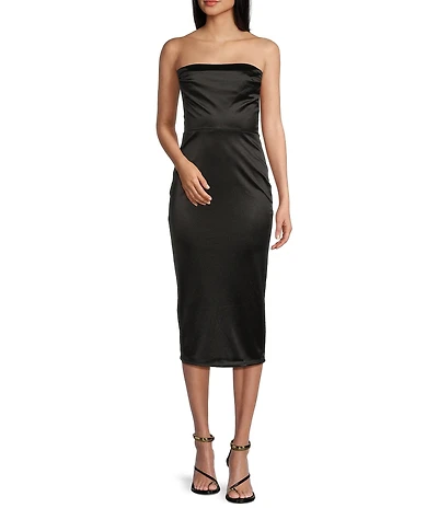 Honey and Rosie Strapless Sweetheart Neck Pleated Midi Dress
