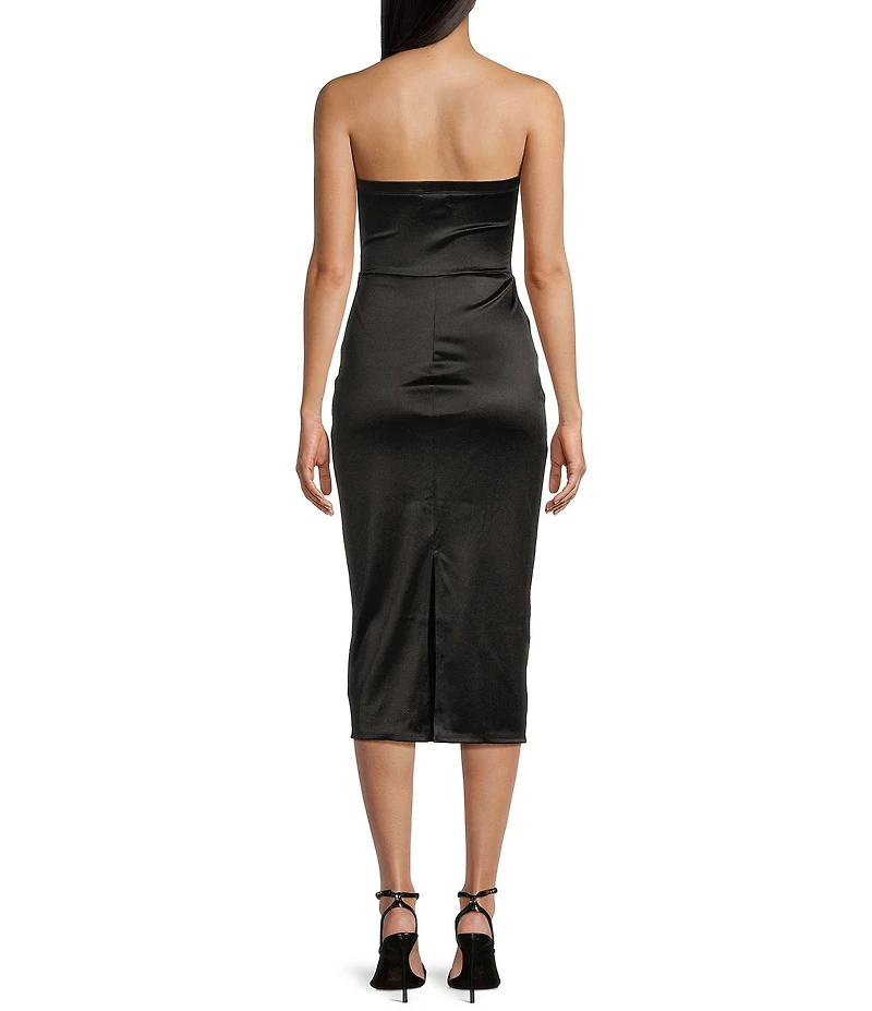 Honey and Rosie Strapless Sweetheart Neck Pleated Midi Dress