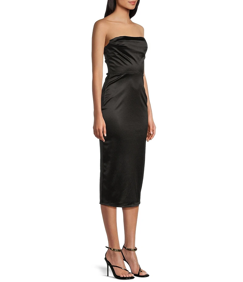 Honey and Rosie Strapless Sweetheart Neck Pleated Midi Dress