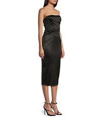 Honey and Rosie Strapless Sweetheart Neck Pleated Midi Dress
