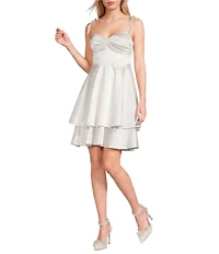 Honey and Rosie Sweetheart Bow Shape Neck Tie Shoulder Fit-And-Flare Tiered Dress